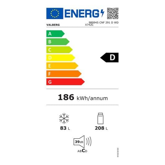 Frigorífico Combi VALBERG No Frost 291 Litros Clase D Dispensador de agua WDX742