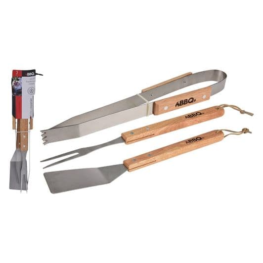 Set de 3 utensilios para barbacoa en acero inoxidable