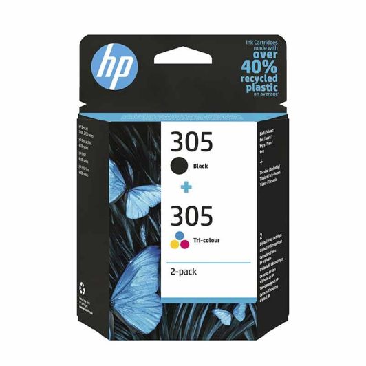 Paquete de 2 cartuchos de tinta originales HP 305, negro y tricolor (6ZD17AE)