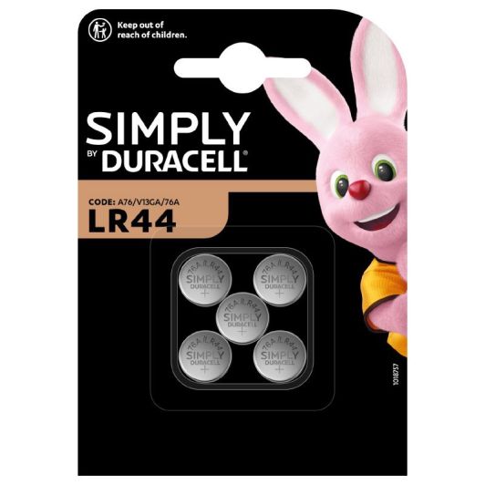 Pack pilas DURACELL LR44 x5 Simply