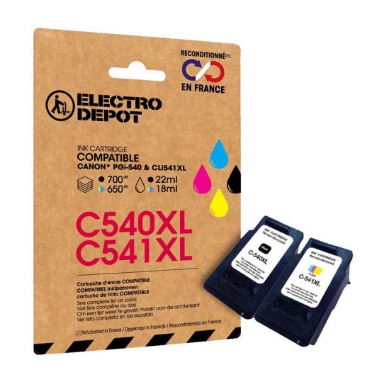 Cartucho de tinta ELECTRO DEPOT compatible CANON C540/541 pack XL negro y colores