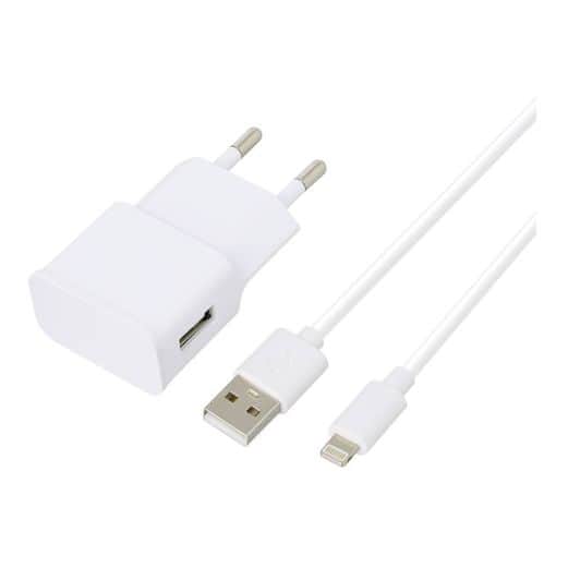 Adaptador HIGH ONE SECTEUR 2,4A + cable lightning blanco 1M