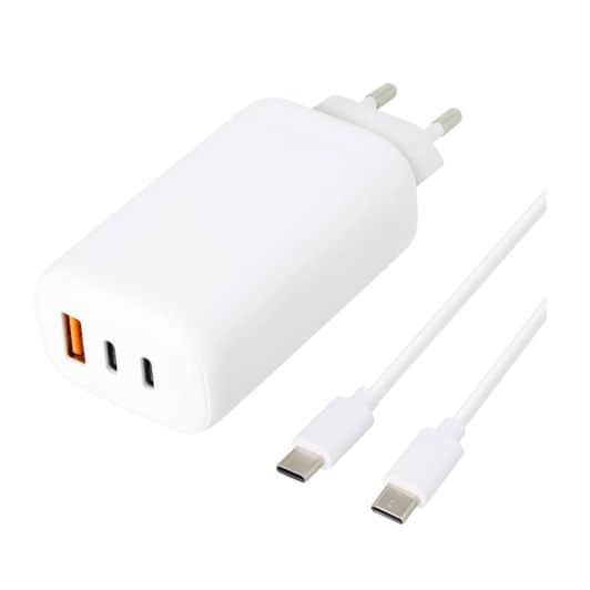 Cargador de red EDENWOOD 65W 2 USBs tipo C + 1 USB carga rápida + cable 1m USB tipo C blanco