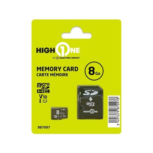 Tarjeta Micro SD HIGH ONE 8 Gb + adaptador