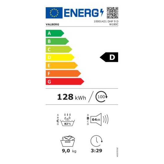 Secadora Bomba de Calor 9 kg Clase D - Valberg DHP 9 D W180C