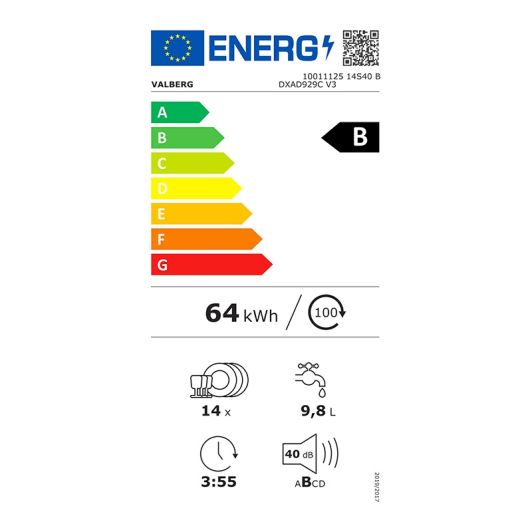 Lavavajillas 60cm, 14 servicios, Apertura Automática, 3a bandeja, VALBERG 14S40 B DXAD929C V3 Negro Mate 
