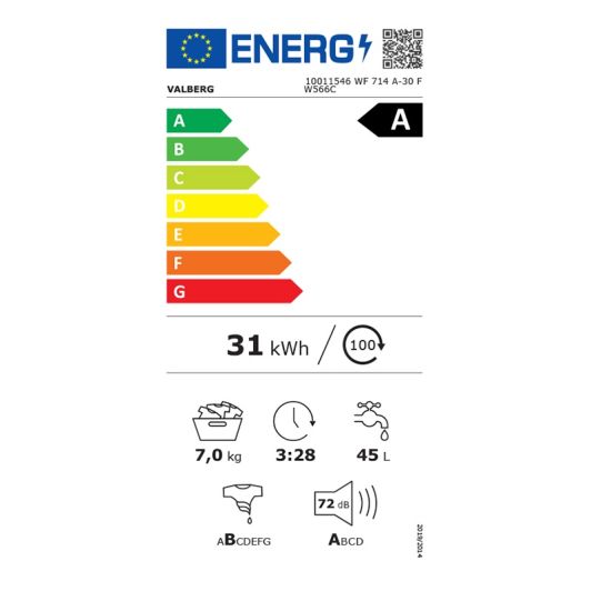 LAVADORA 7kg 1400rpm, clase A-30%, ideal para 2-3 personas, VALBERG WF 714 A-30 F W566C