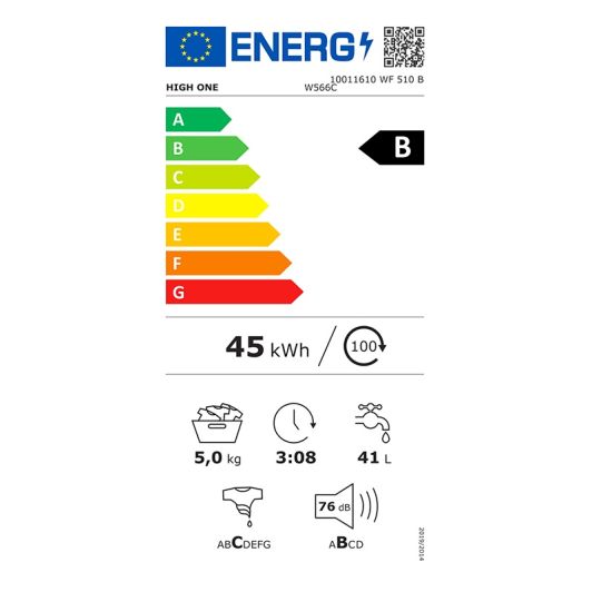 Lavadora carga frontal 5kg, 1000rpm, clase B,  HIGH ONE WF 510 B W566C