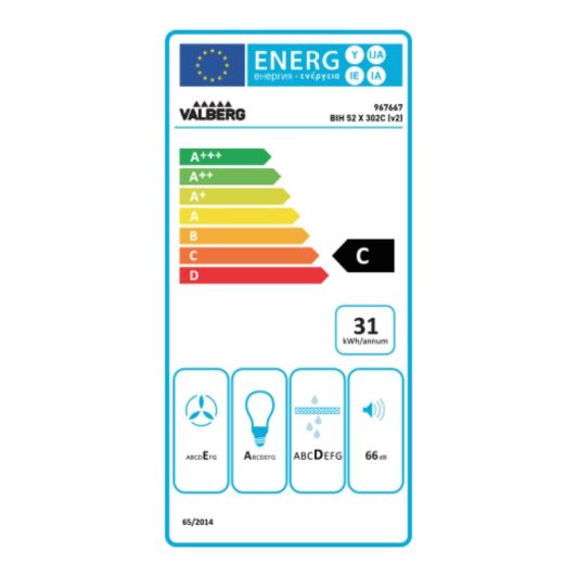 GRUPO FILTRANTE 60W, 196M3/H, 52cm, luz LED, VALBERG BIH 52 X302C