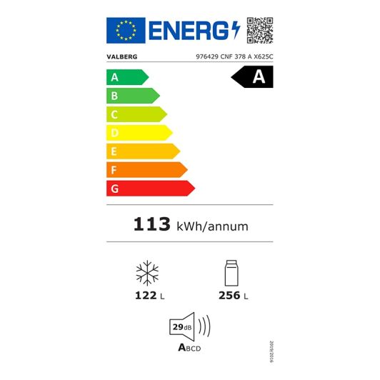 Frigorífico Combi No Frost VALBERG 378L 201cm Alto Clase A 29dB Inox