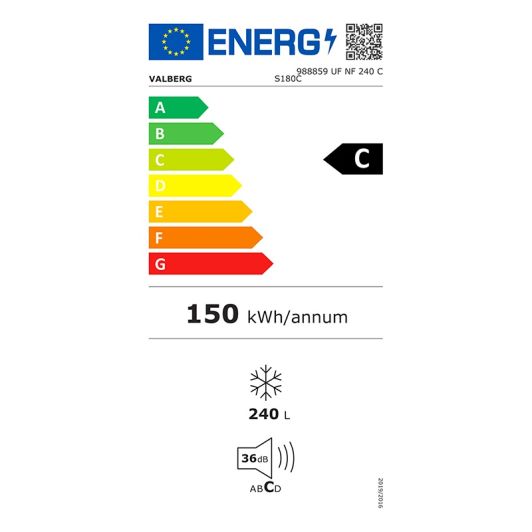 Congelador Vertical No Frost VALBERG UF NF 240 C S180 C 240L 36dB Silver