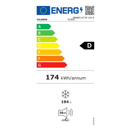 Congelador Vertical No Frost VALBERG UF 194 D W180C Capacidad 194L Blanco