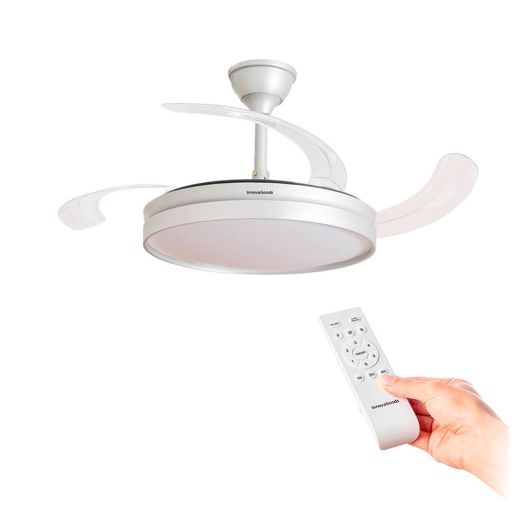 Ventilador de Techo INNOVAGOODS Aspas Retráctiles Motor DC Silencioso, color gris Plata LED 48W