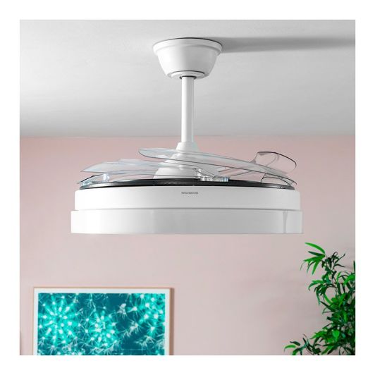 Ventilador de Techo INNOVAGOODS Aspas Retráctiles Motor DC Silencioso, color gris Plata LED 48W