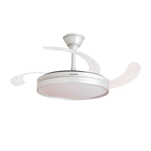 Ventilador de Techo INNOVAGOODS Aspas Retráctiles Motor DC Silencioso, color gris Plata LED 48W
