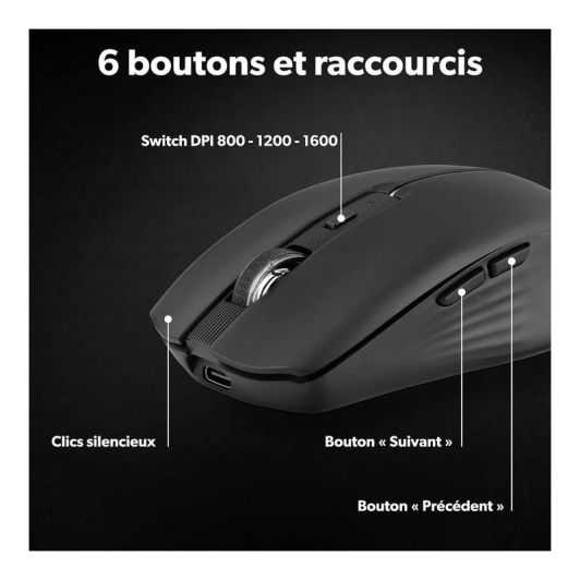 Ratón Inalámbrico Recargable T'nB Gradient Bluetooth y USB Negro