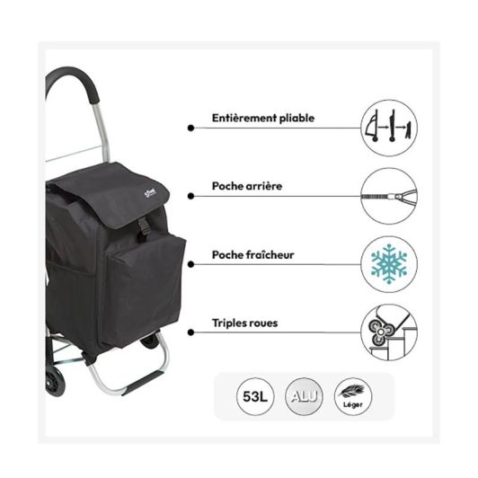 Carro de mercado plegable 6 ruedas negro