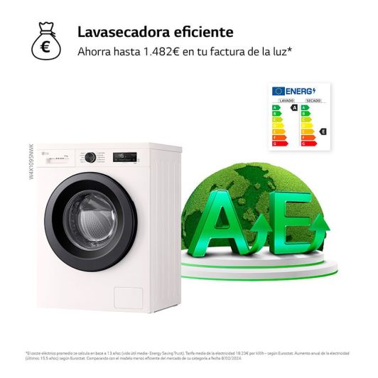 Lavadora Secadora 9kg+5kg LG W4X1095NWK Motor Direct Drive con Vapor