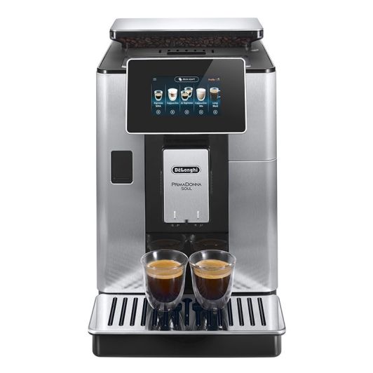 Cafetera Super automática, 19 bares, 2 tazas, pantalla táctil color, Espumador de leche, DELONGHI ECAM610.55.SB PRIMADONNA SOUL