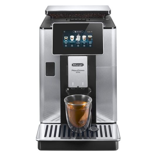 Cafetera Super automática, 19 bares, 2 tazas, pantalla táctil color, Espumador de leche, DELONGHI ECAM610.55.SB PRIMADONNA SOUL