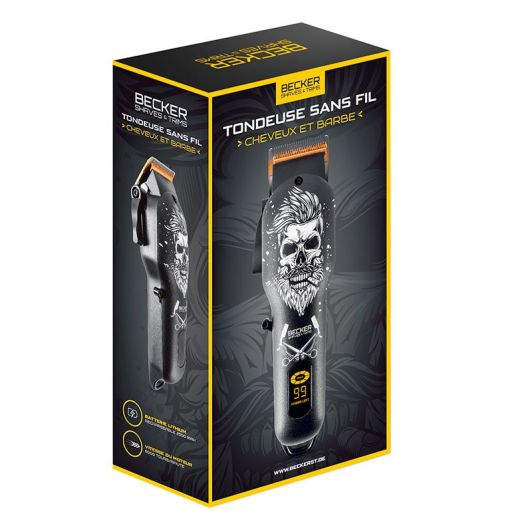 Cortapelos BECKER Inalámbrico Cuchillas Acero Negro y Gris Carga USB HERO BLACK