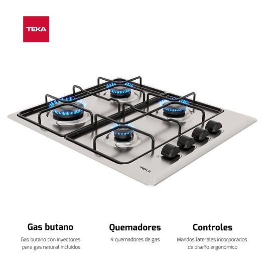 Placa Gas Natural, 60cm, 4 zonas, TEKA HLX 640 KL Esmaltada