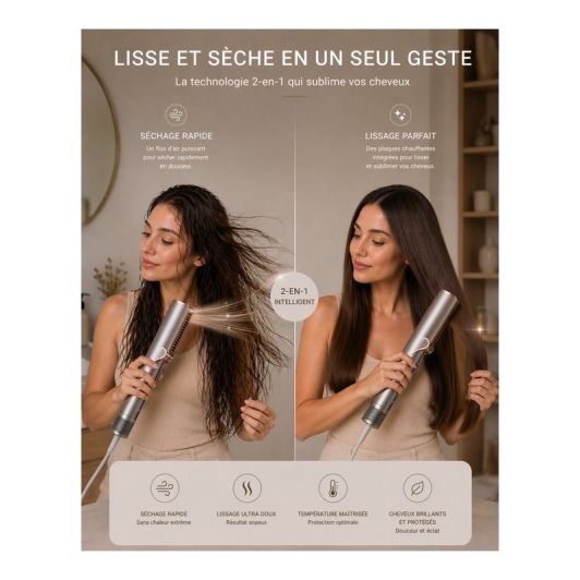 Plancha Alisadora 2 en 1 SILVER STYLE 1200W Secado y Alisado Cerámica Iónica Liss Air