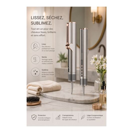 Plancha Alisadora 2 en 1 SILVER STYLE 1200W Secado y Alisado Cerámica Iónica Liss Air