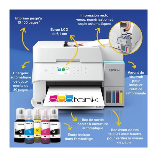 Impresora Multifunción EPSON EcoTank ET-3956 Wi-Fi Doble Cara Automática Sin Cartuchos