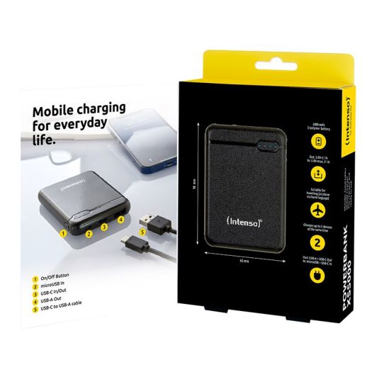 INTENSO 5000 mAh Negro - Powerbank ultracompacto carga móvil/tablet
