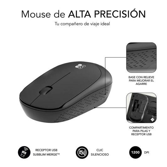 Pack Subblim Ratón Inalámbrico Óptico USB + Alfombrilla Escritorio Extra Grande XL