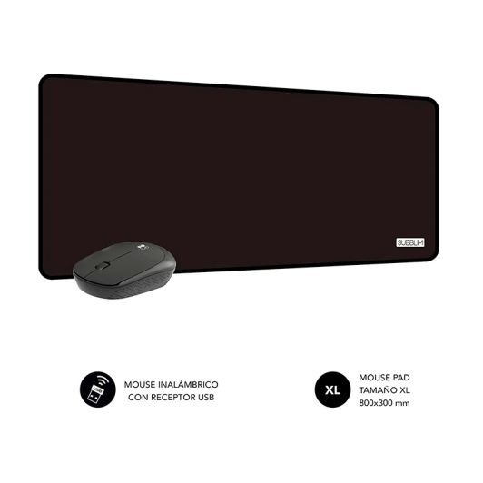 Pack Subblim Ratón Inalámbrico Óptico USB + Alfombrilla Escritorio Extra Grande XL