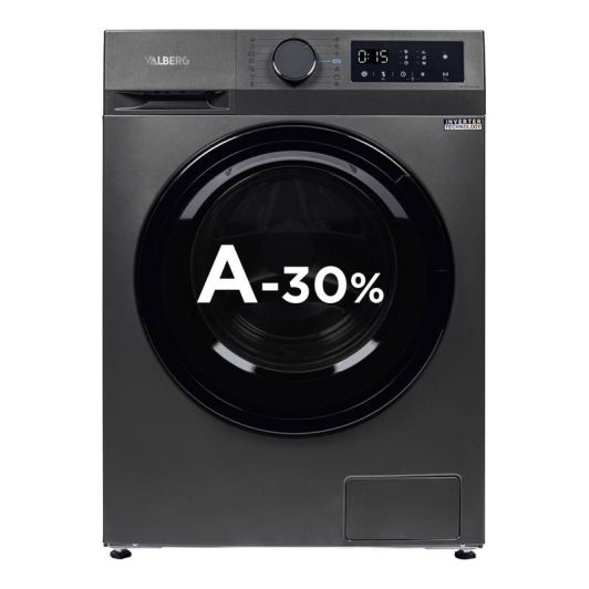 Lavadora 7kg, 1400rm, Clase A-30%, función Vapor, gris silver, VALBERG