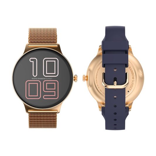 Reloj inteligente ECHO Rainbow Sunset, azul - oro rosa - 2 correas