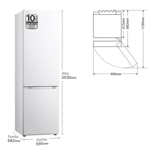 Frigorífico Combi No Frost, 387L, clase D, LG GBV3200DSW