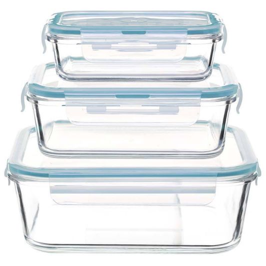 Conjunto de 3 recipientes cuadrados de cristal para conservación aptos para microondas