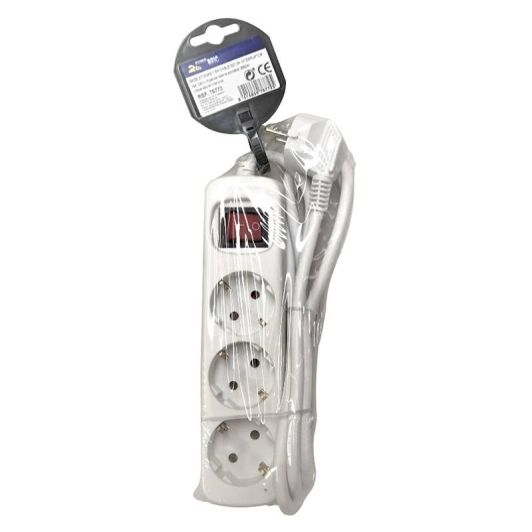 Base múltiple 3 tomas con interruptor BLANCO. 16a y 1,5m cable 3g1.5