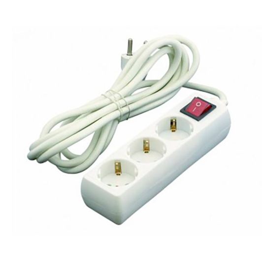 Base múltiple 3 tomas con interruptor BLANCO. 16a y 1,5m cable 3g1.5