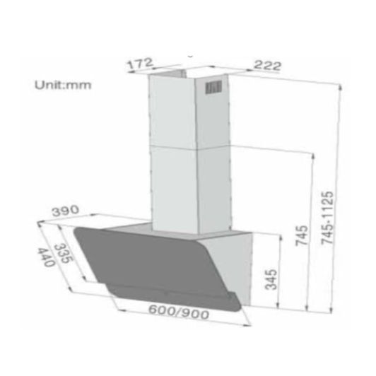 Campana decorativa inclinada 60cm, 643m3/h, Negra, clase A++, VALBERG FIH 60 EGK 756C