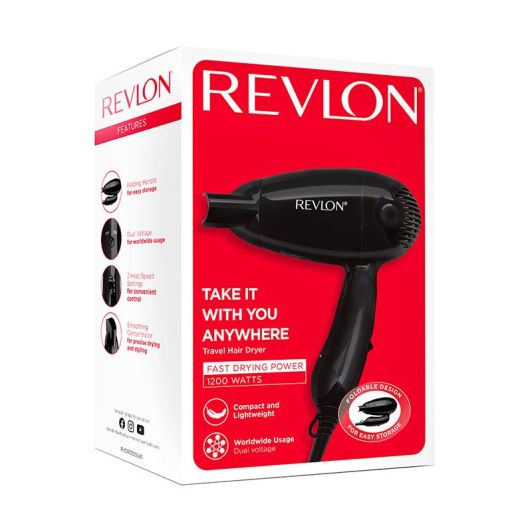Secador de Viaje REVLON Plegable 1200W Doble Voltaje 230V-120V Negro 