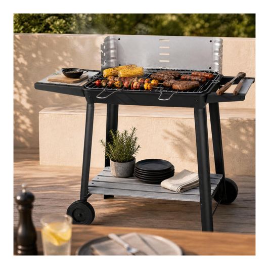 Barbacoa Carbón 6-8 Personas con Cortavientos y Estante VALBERG 49cm CH-VAL-KETTLE57