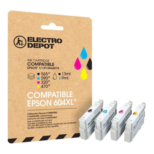 Cartucho de tinta ELECTRO DEPOT E604XL negro y colores compatible con EPSON Expression Home XP pack
