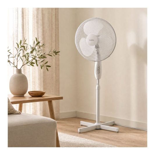 Ventilador de Pie VALBERG 45W 40 cm de Diámetro 3 Velocidades Altura Regulable Oscilante Blanco