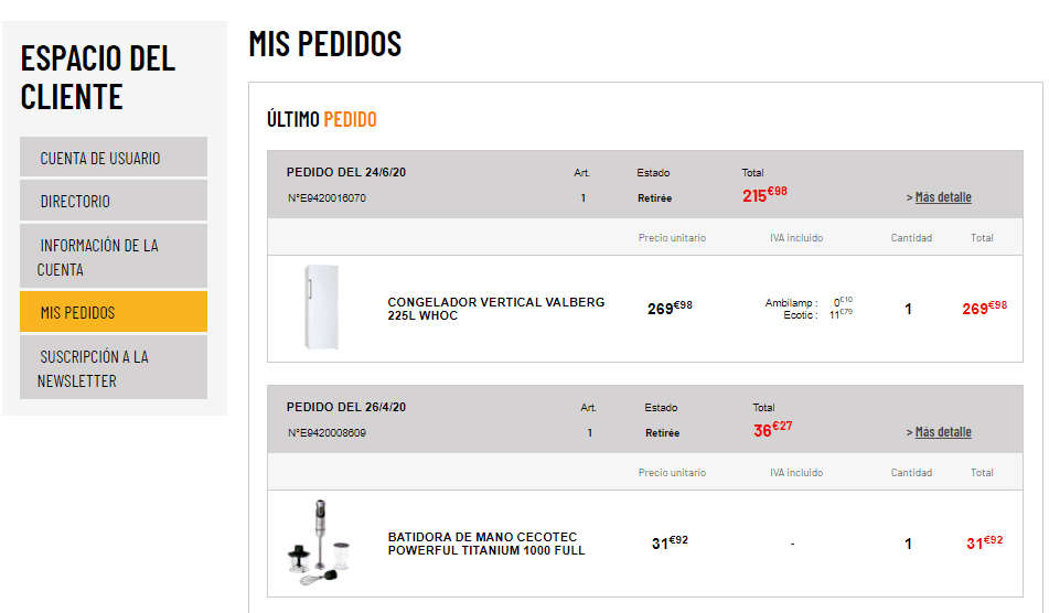 historial de tus pedidos